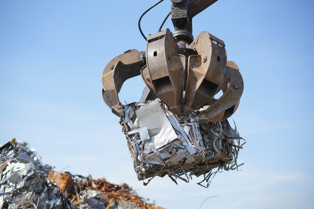 Scrap metal recycling materials at an industrial facility